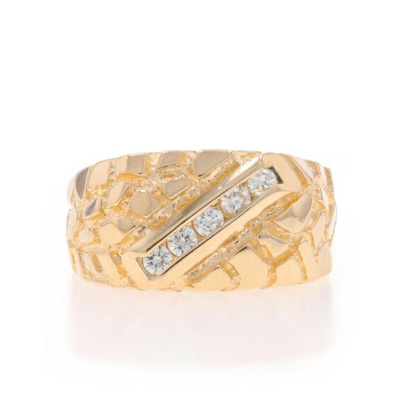Yellow Gold Diamond Men's Ring - 14k Round Brilliant .30ctw Nugget Channel Set